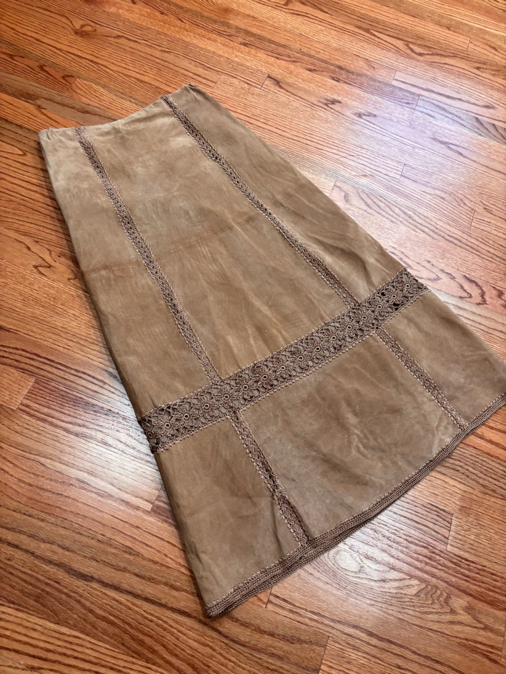 100% Leather Suede Long Skirt Small Tan Neutral Natural Fiber - Picture 2 of 7